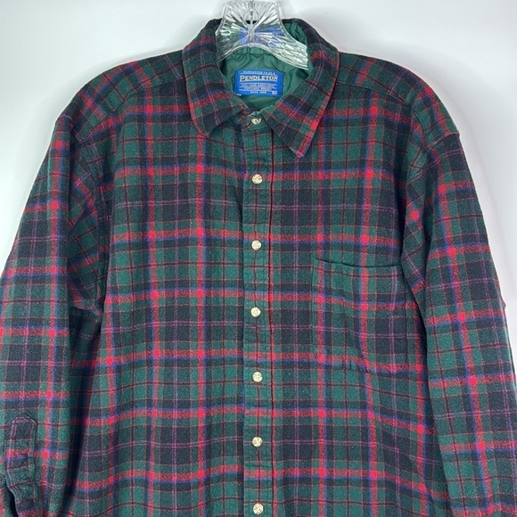 Vintage Pendleton Green Red Plaid Button Down Shirt Size XL - Picture 2 of 10